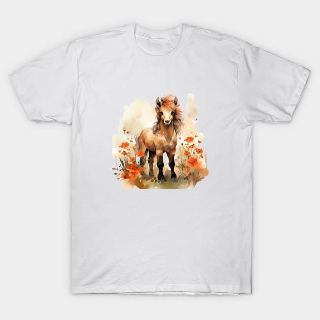 Watercolor Brown Pony T-Shirt by tfortwo